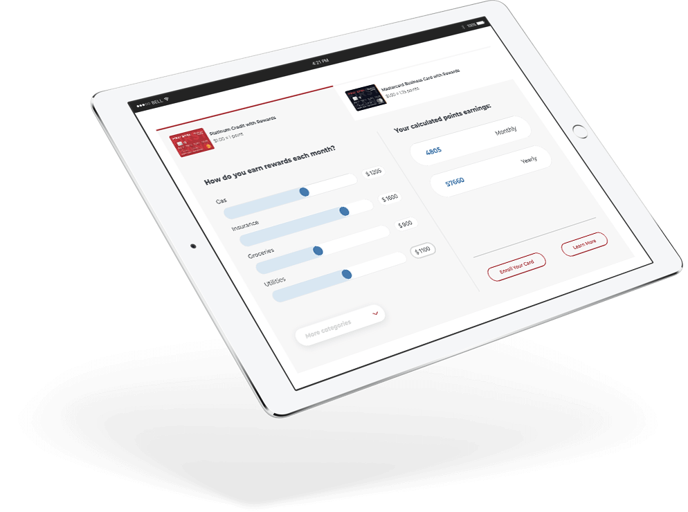 iPad with Sun Central Credit Union rewards calculator.